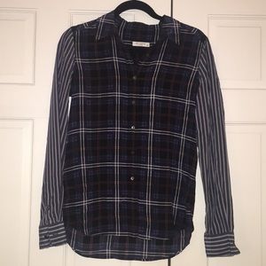 Equipment silk plaid and striped button up
